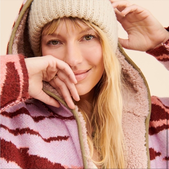 NWT $268 Free People Fuzzy Orchid Rose Combo Winter Chill Reversible Cardigan - Picture 6 of 8